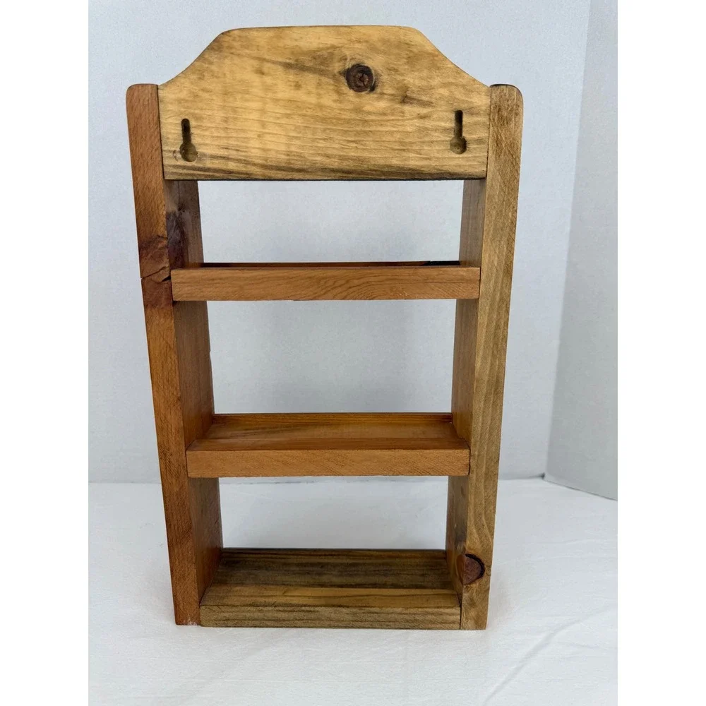 Handmade Rustic Wood Spice Rack Wall Mounted 3 Tier Display Shelf Farmhouse